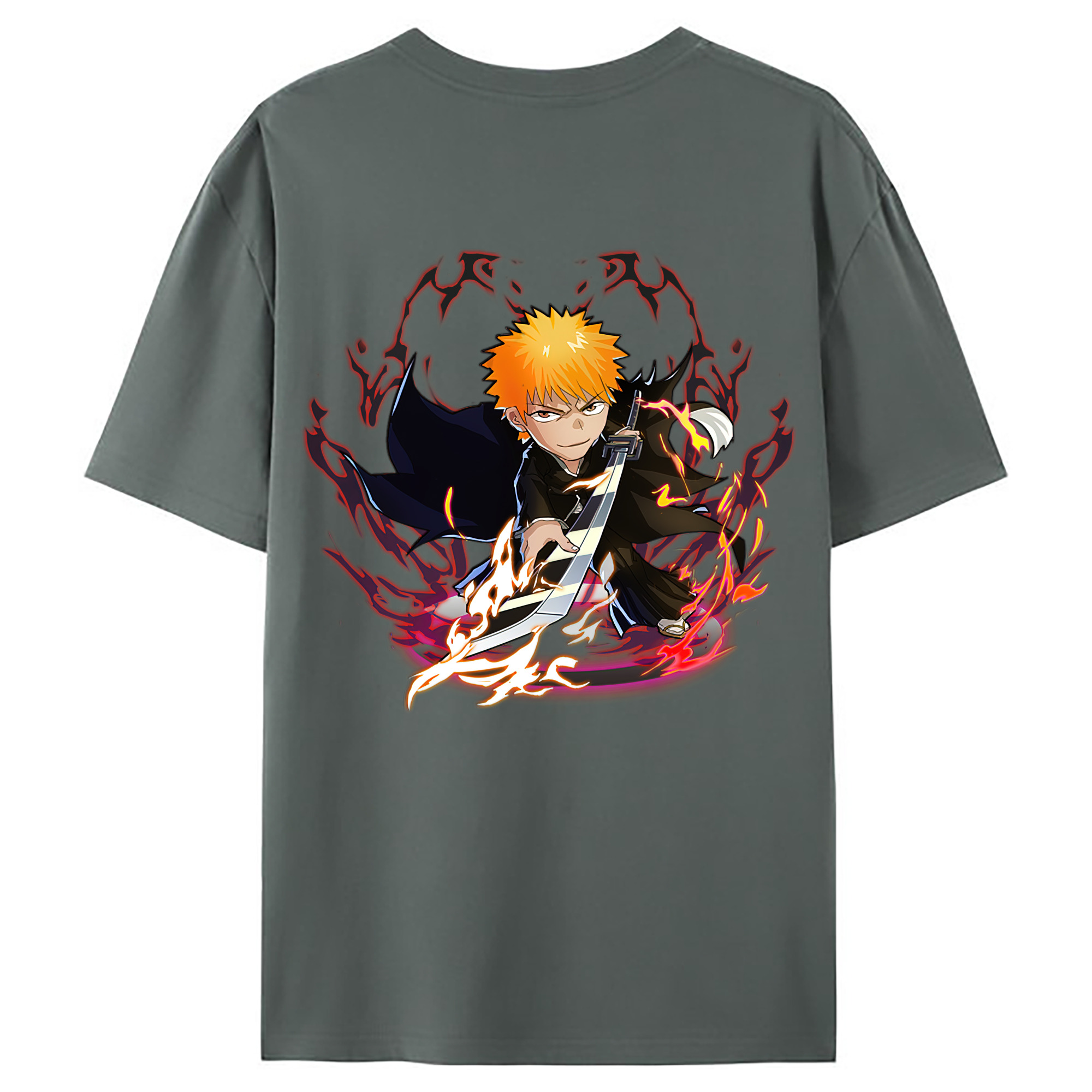 （画像用） ブリーチ 黒崎一護（くろさき いちご）BLEACH Kurosaki Ichigo 綿100％ メンズ半袖Tシャツ（バックプリント） 通気性